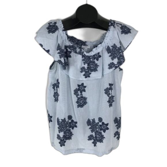 J. Jill Ocean Breeze Jacquard Ruffle Off Shoulder Top Women's Medium Floral - Picture 1 of 11